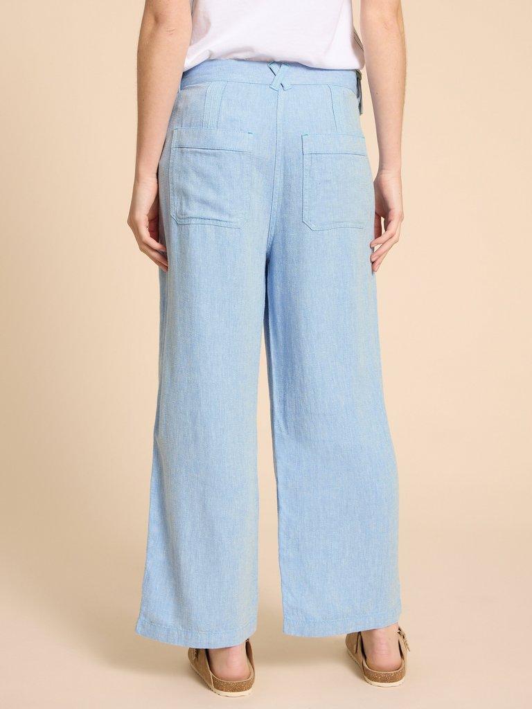Harper Linen Blend Trouser in CHAMB BLUE - MODEL BACK