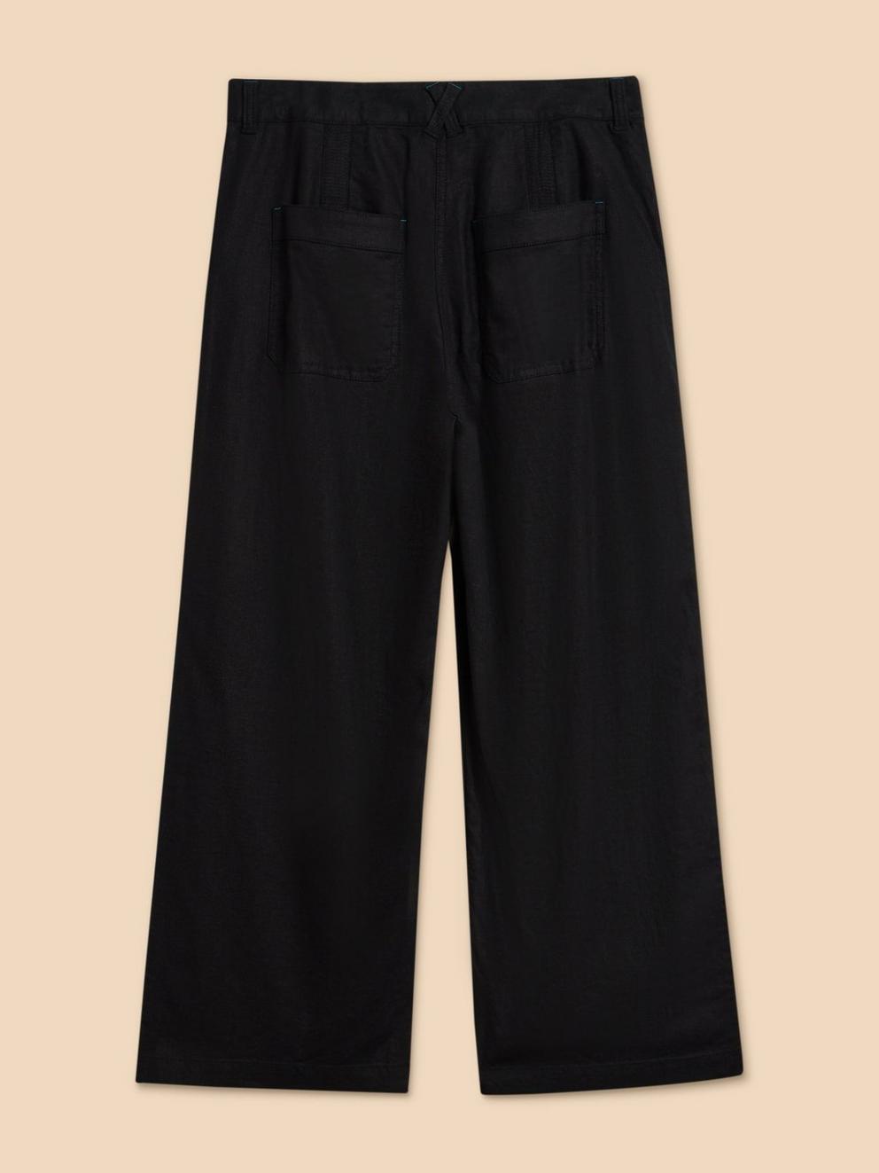 Harper Linen Blend Trouser in PURE BLK - FLAT BACK