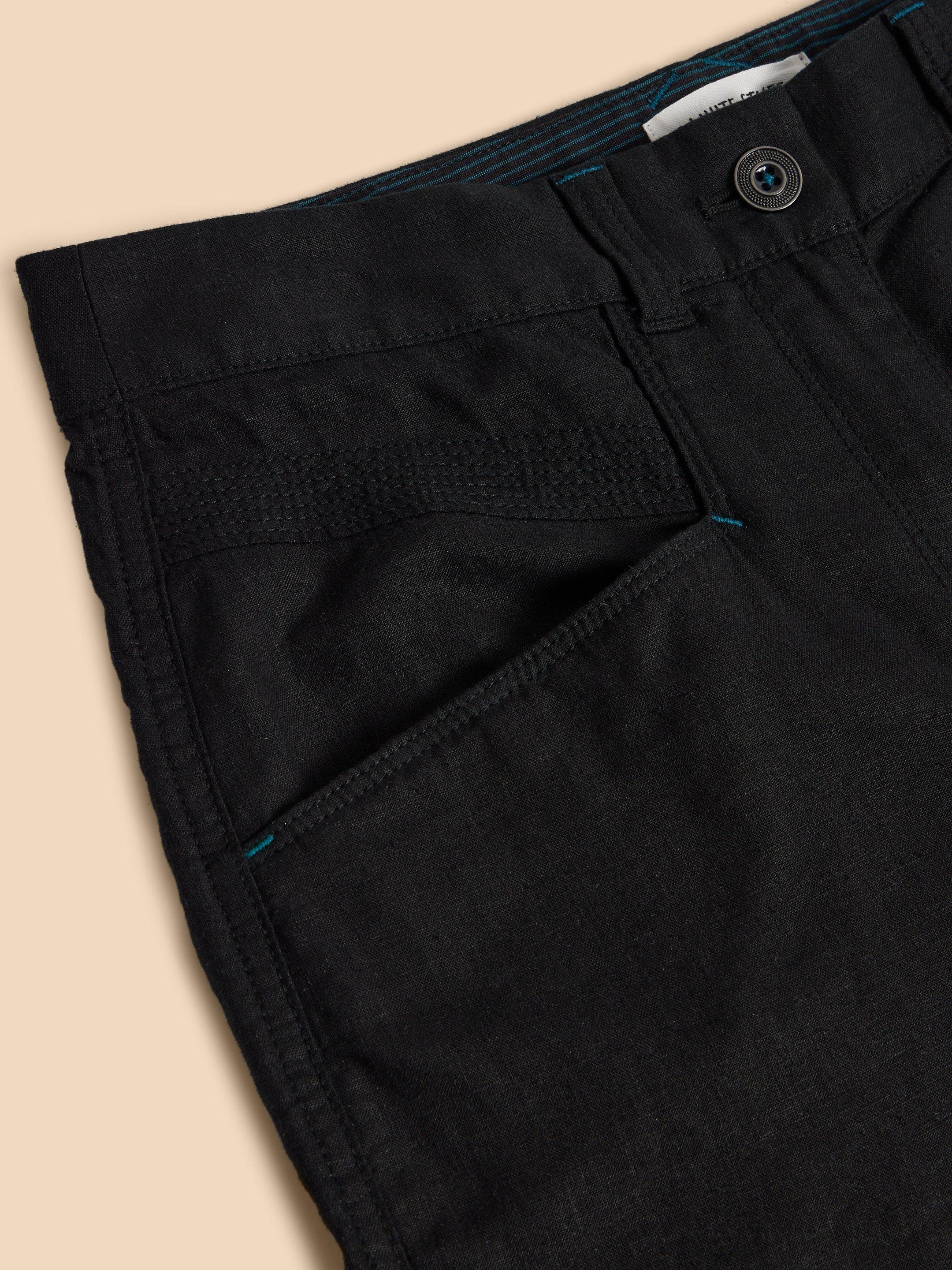 Harper Linen Blend Trouser in PURE BLK - FLAT DETAIL