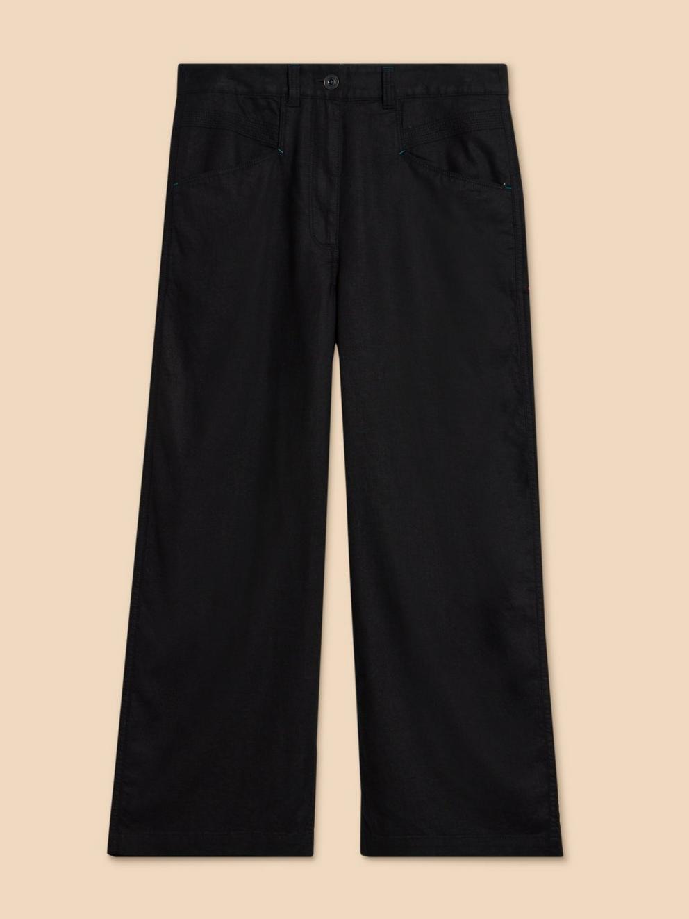 Harper Linen Blend Trouser in PURE BLK - FLAT FRONT