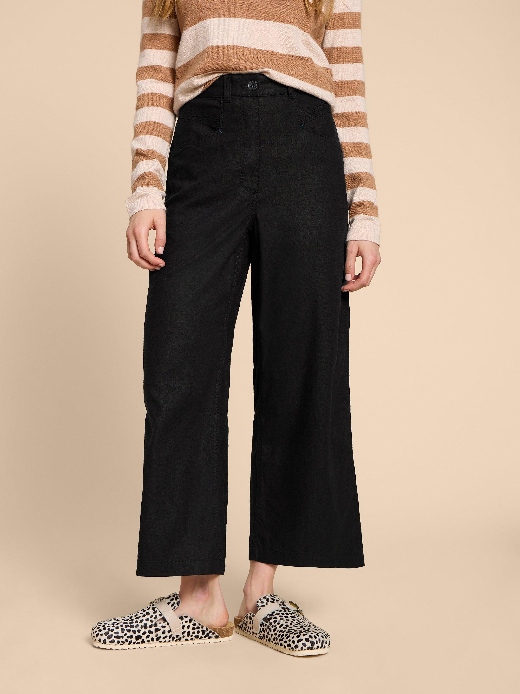 Harper Linen Blend Trouser in PURE BLK - MODEL FRONT