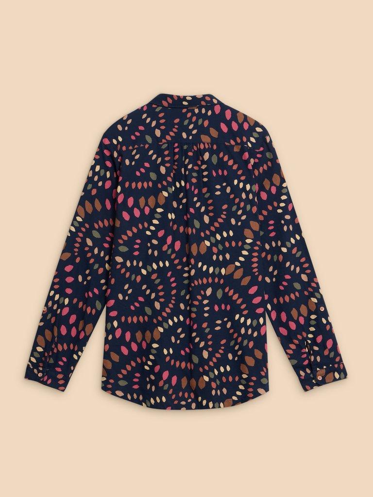 SOPHIE PRINTED ORGANIC SHIRT in NAVY MULTI - FLAT BACK