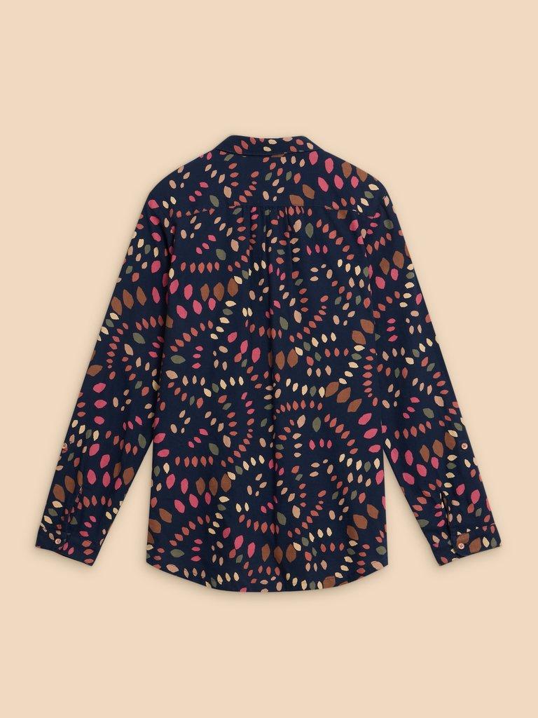 SOPHIE PRINTED ORGANIC SHIRT in NAVY MULTI - FLAT BACK