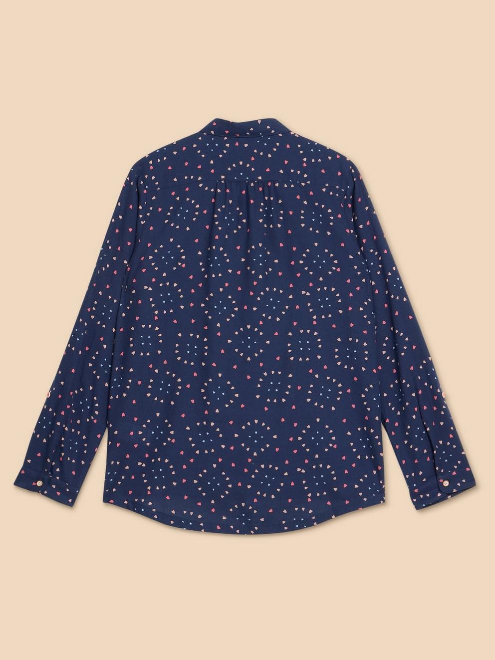 SOPHIE PRINTED ORGANIC SHIRT in NAVY PR - FLAT BACK
