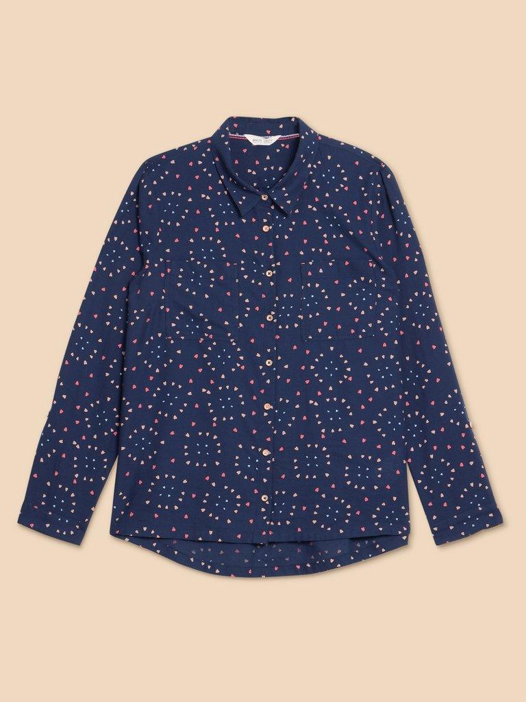SOPHIE PRINTED ORGANIC SHIRT in NAVY PR - FLAT FRONT