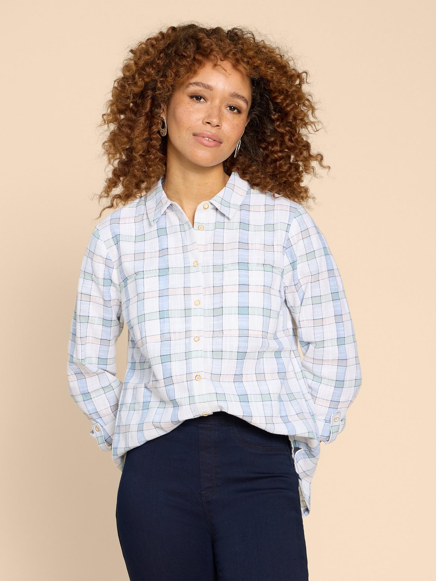 Sophie Organic Check Shirt in IVORY MLT - LIFESTYLE