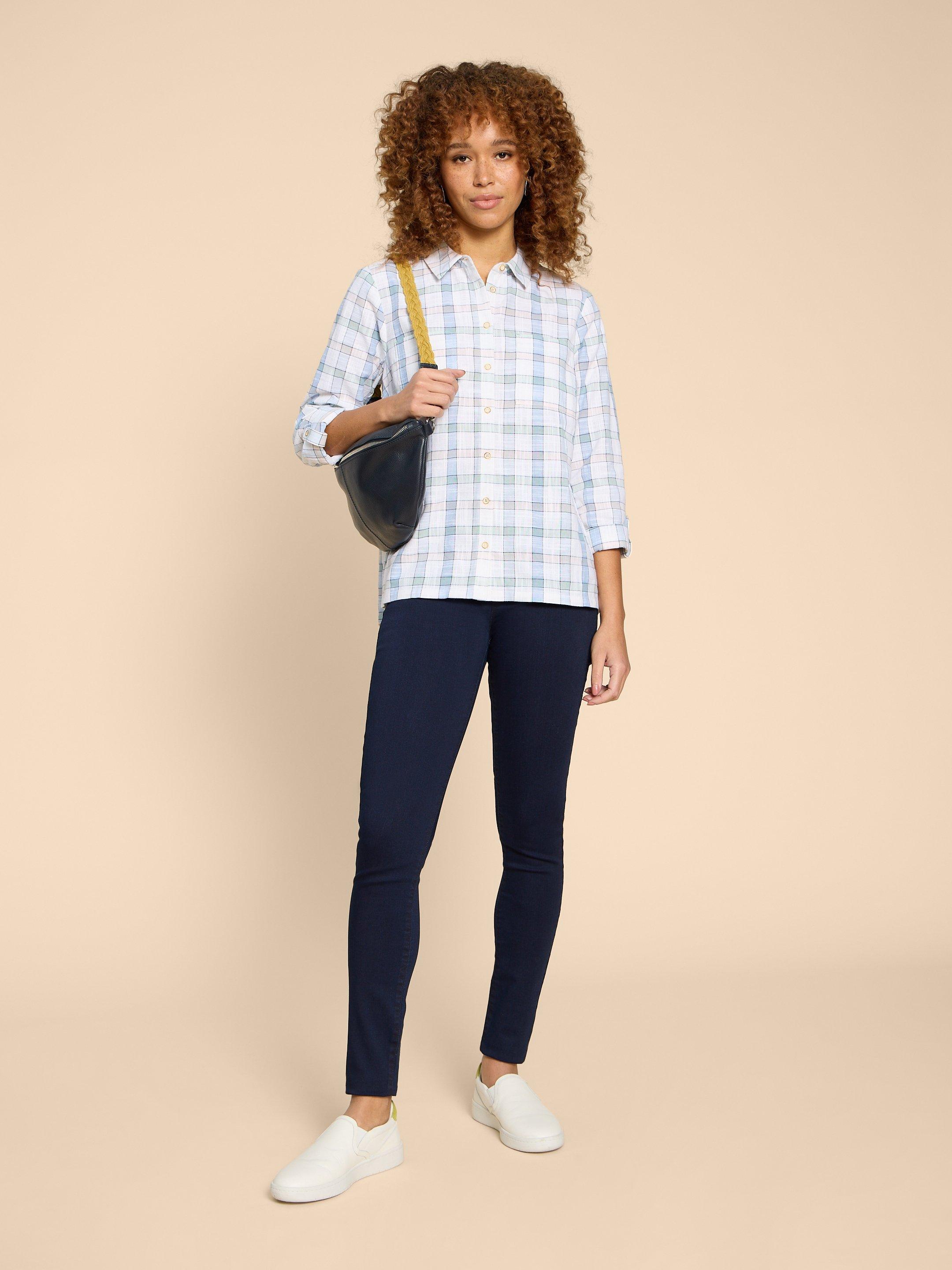 Sophie Organic Check Shirt in IVORY MLT - MODEL FRONT