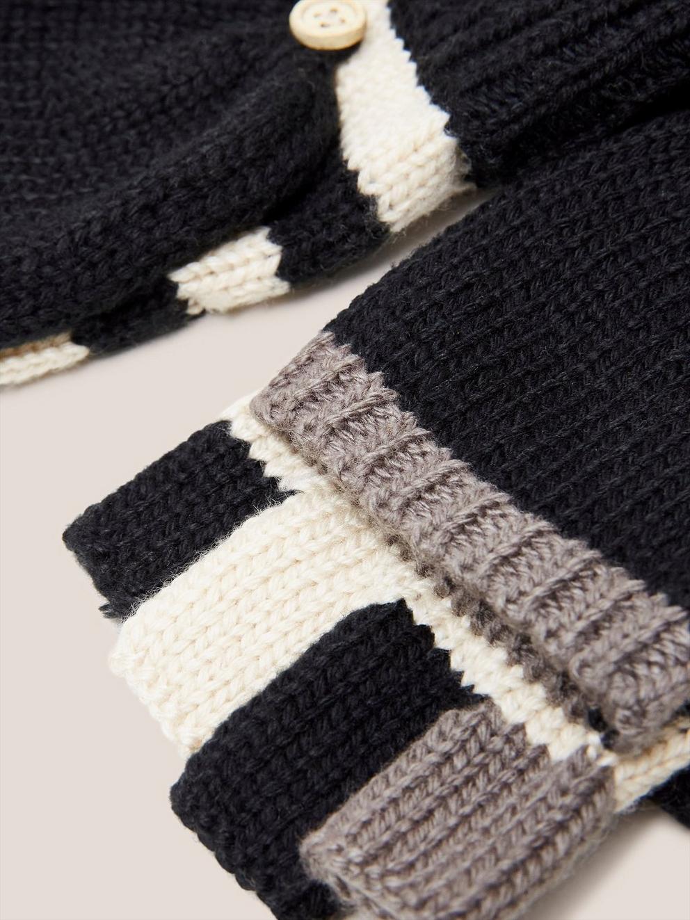 Knitted Flip Mitt in BLK MLT - FLAT DETAIL