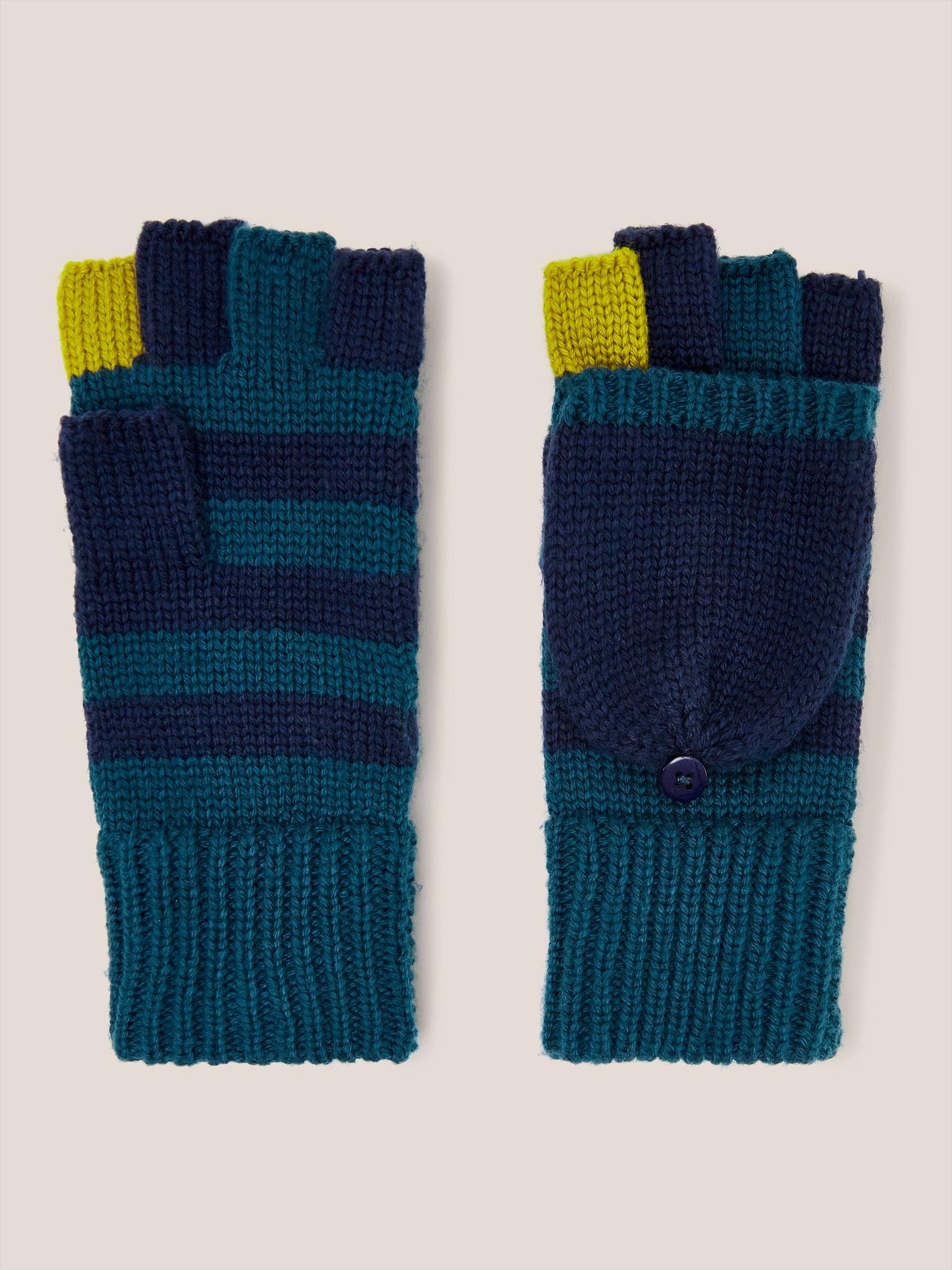 Knitted Flip Mitt in NAVY MULTI - FLAT FRONT