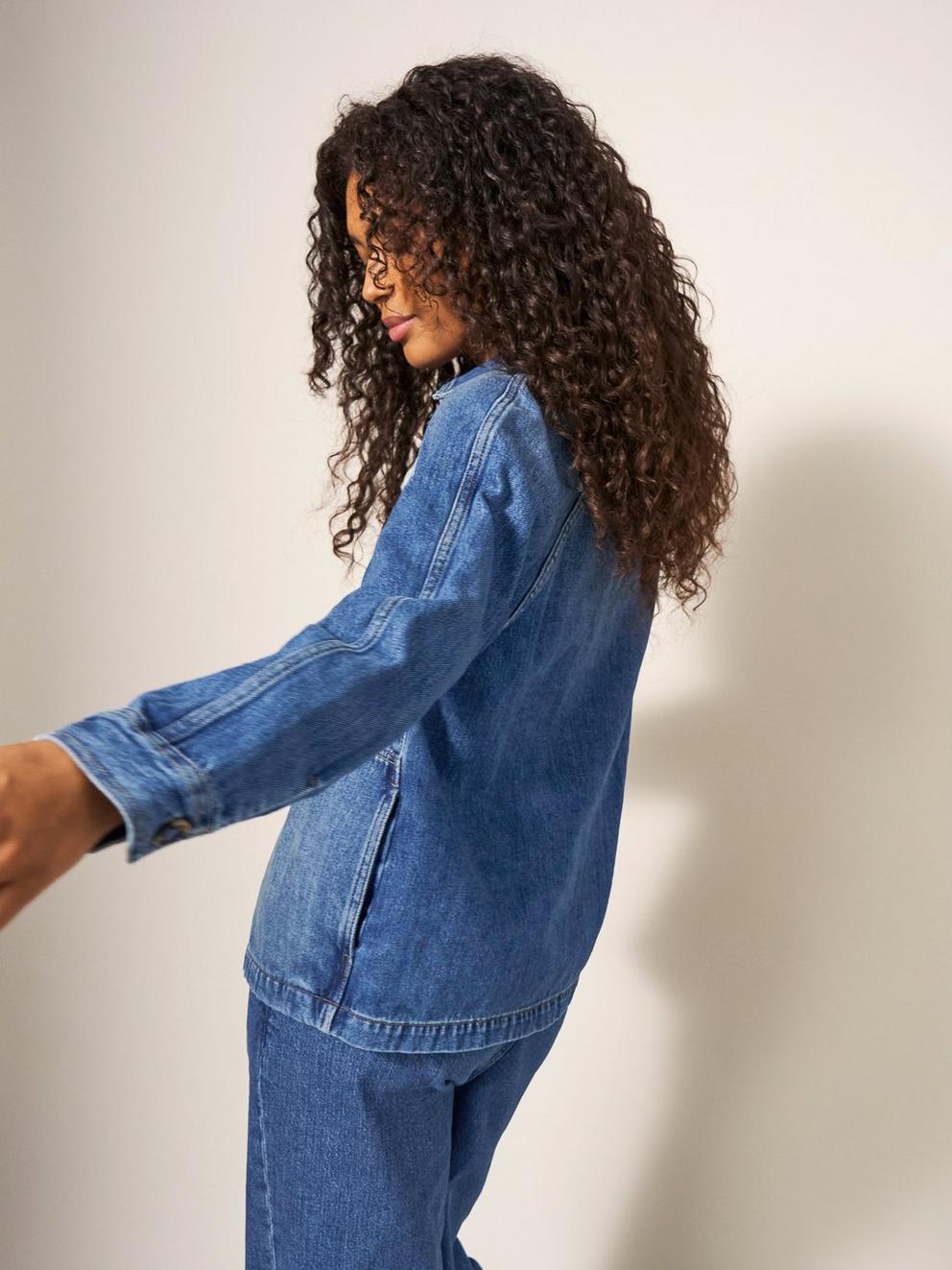 Eden Denim Jacket in MID DENIM - MODEL BACK
