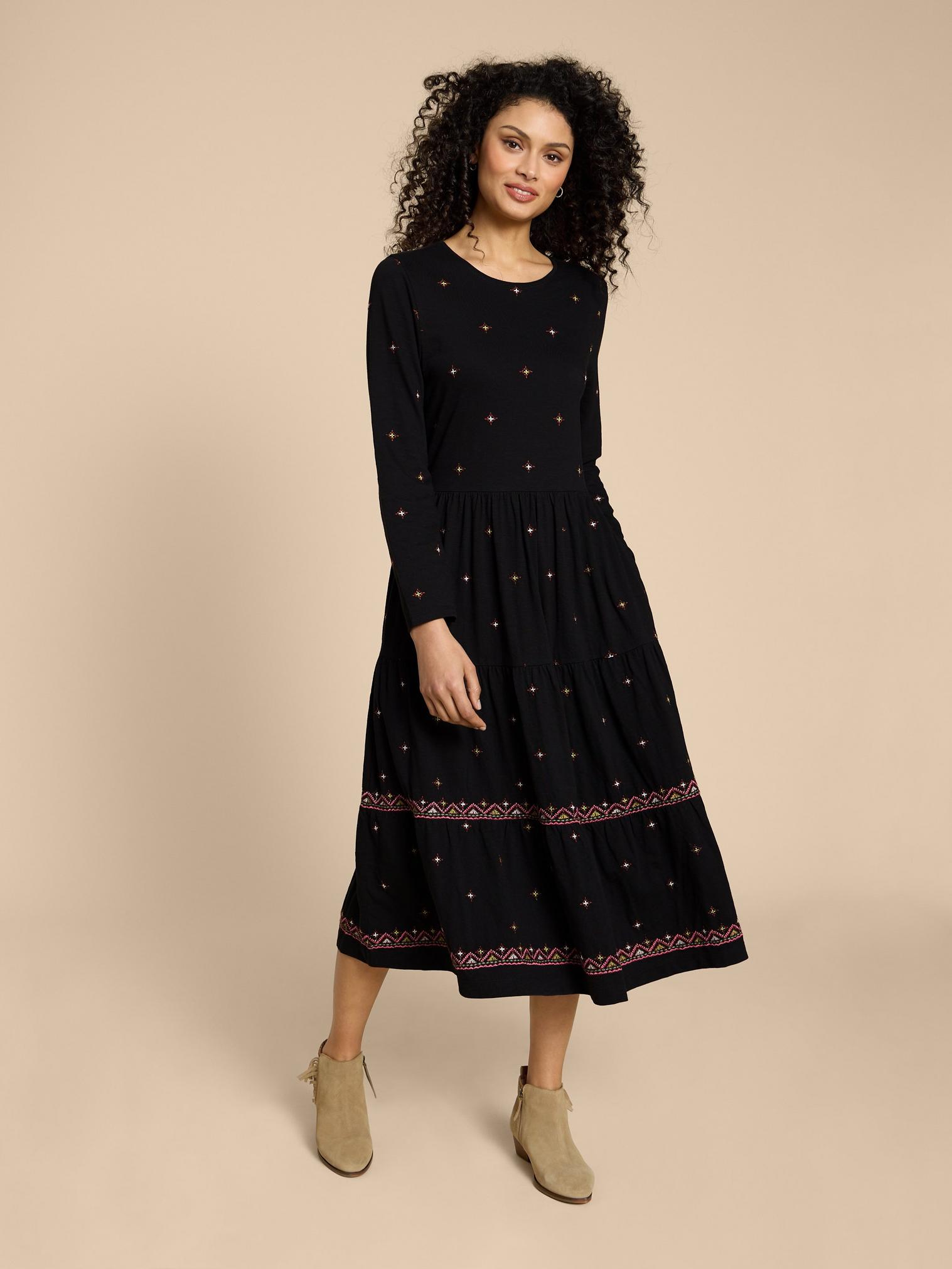 Poppy Embroidered Jersey Dress in GREY MLT - LIFESTYLE