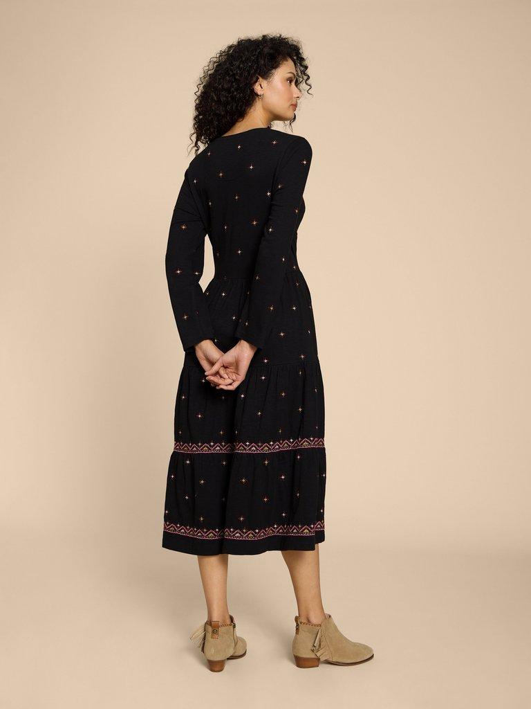 Poppy Embroidered Jersey Dress in GREY MLT - MODEL BACK