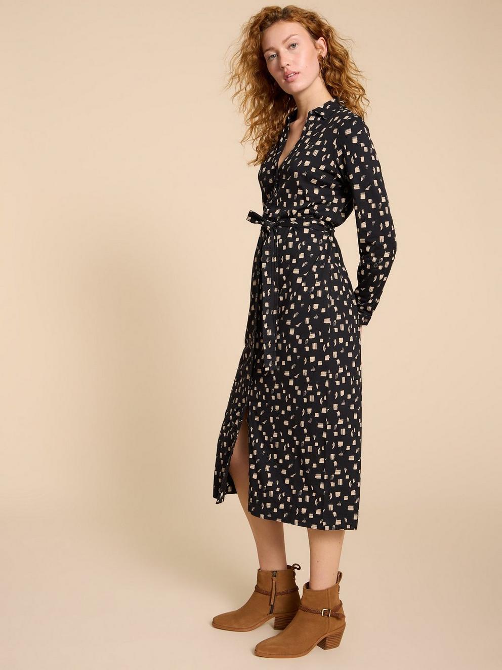 Annie Jersey Shirt Dress in BLK PR - LIFESTYLE