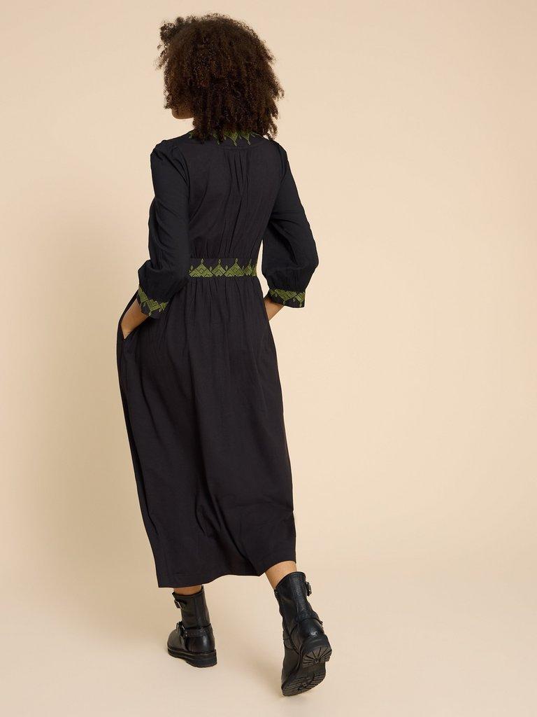 Emery Embroidered Jersey Dress in BLK MLT - MODEL BACK