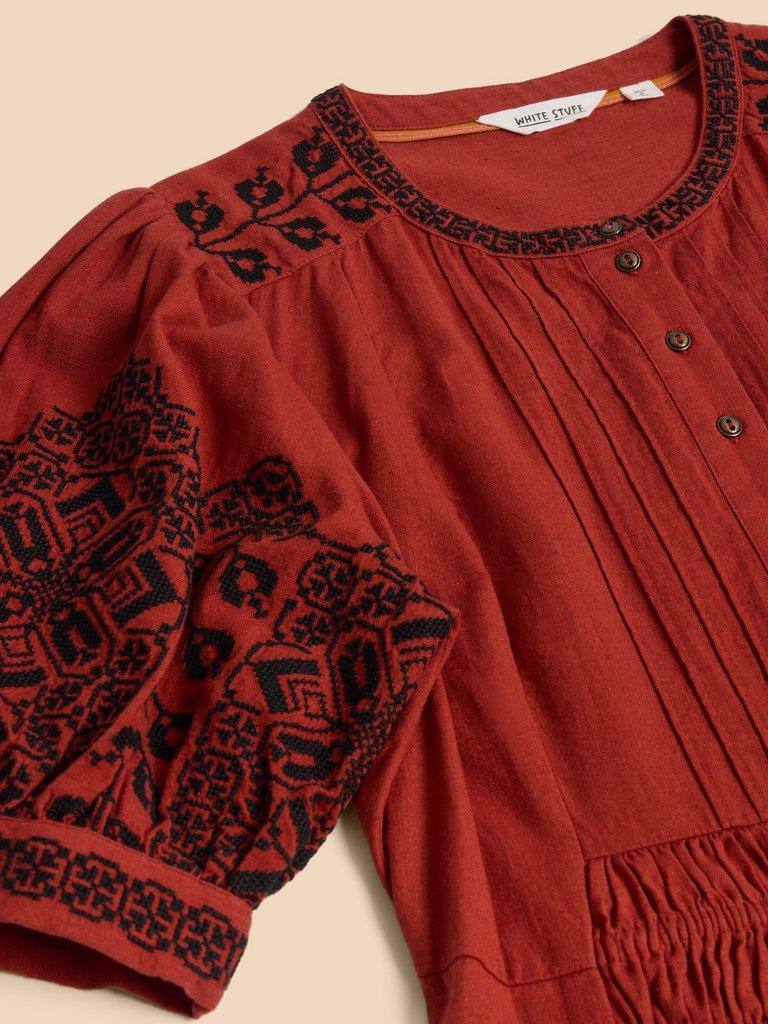 Celeste Embroidered Dress in RED MLT - FLAT DETAIL