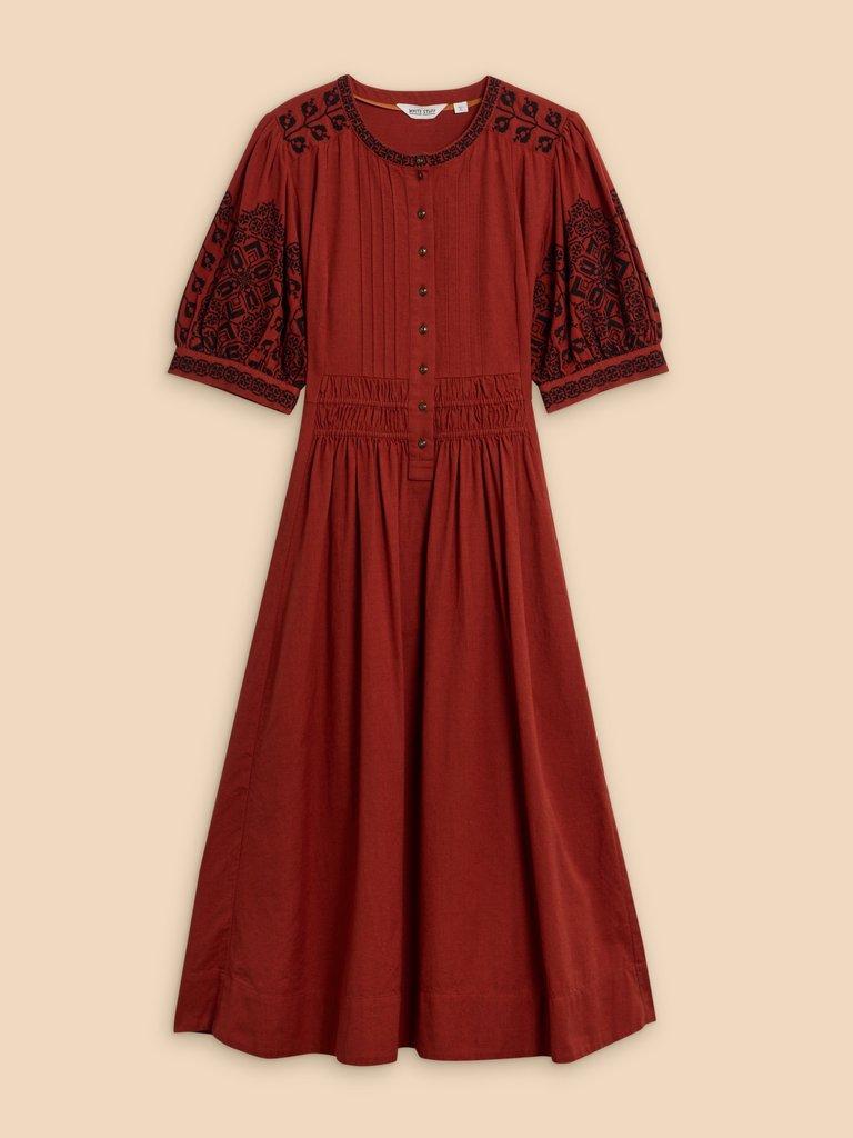 Celeste Embroidered Dress in RED MLT - FLAT FRONT
