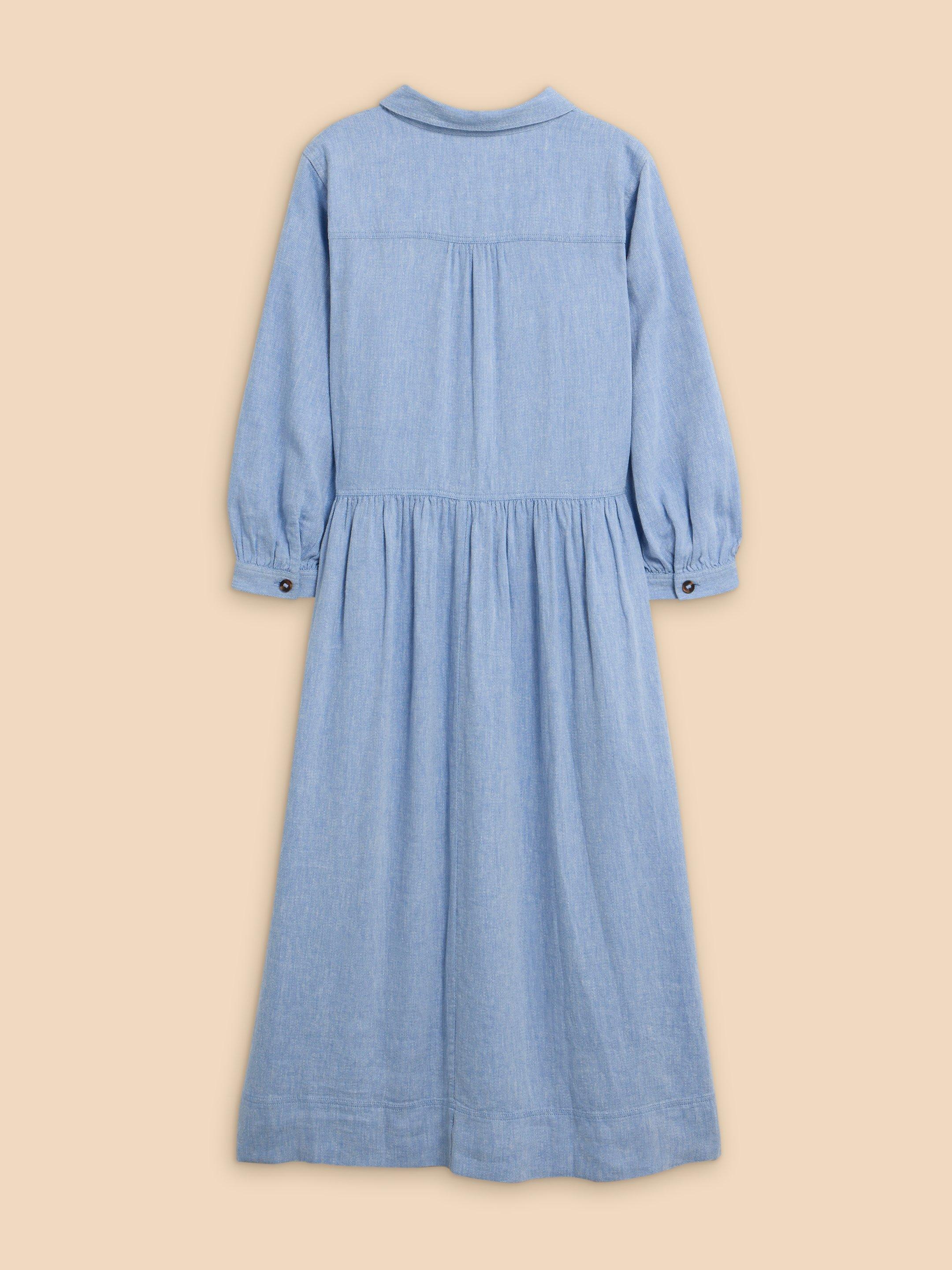 Hayden Linen Blend Shirt Dress in CHAMB BLUE - FLAT BACK
