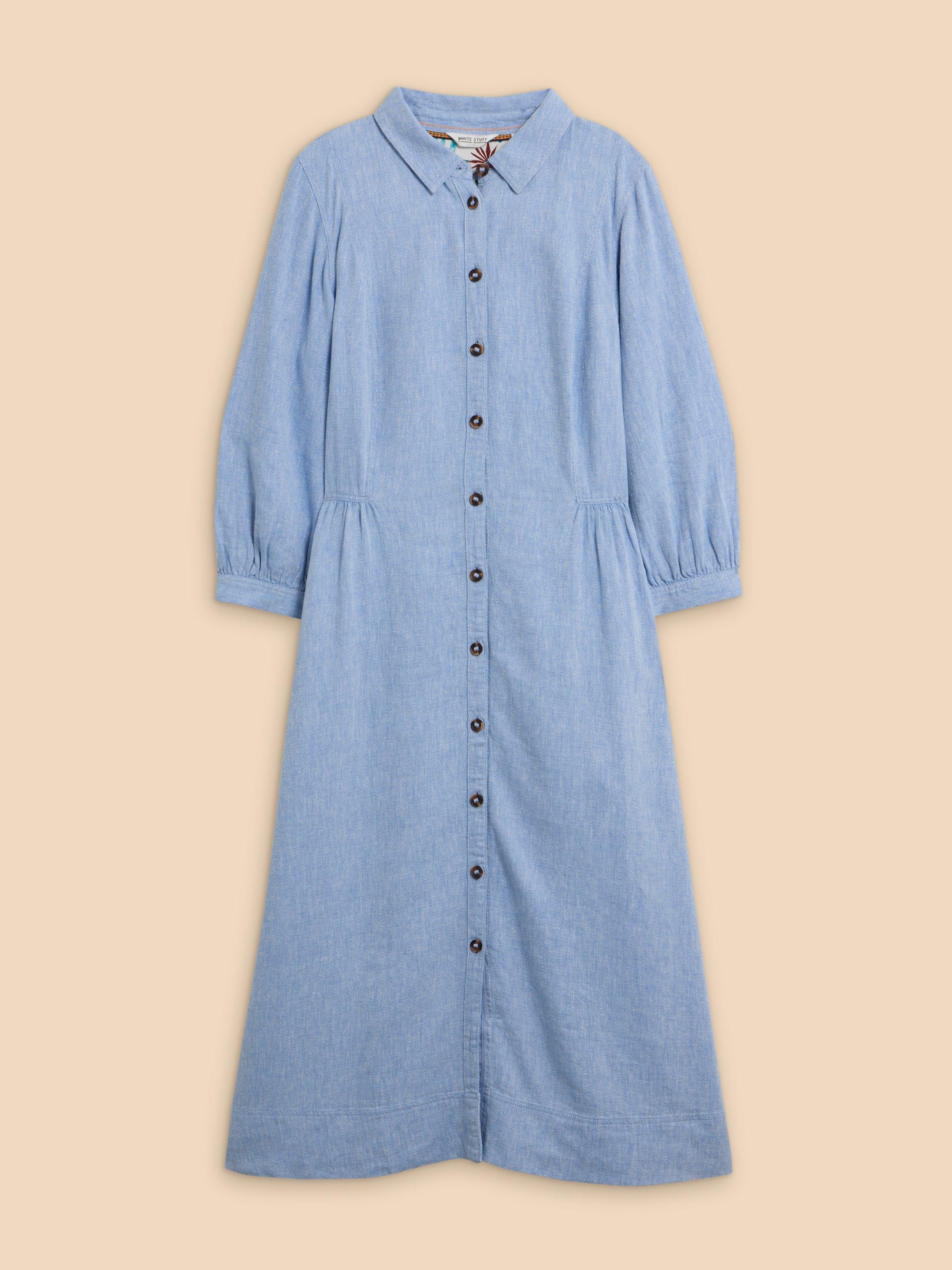 Hayden Linen Blend Shirt Dress in CHAMB BLUE - FLAT FRONT