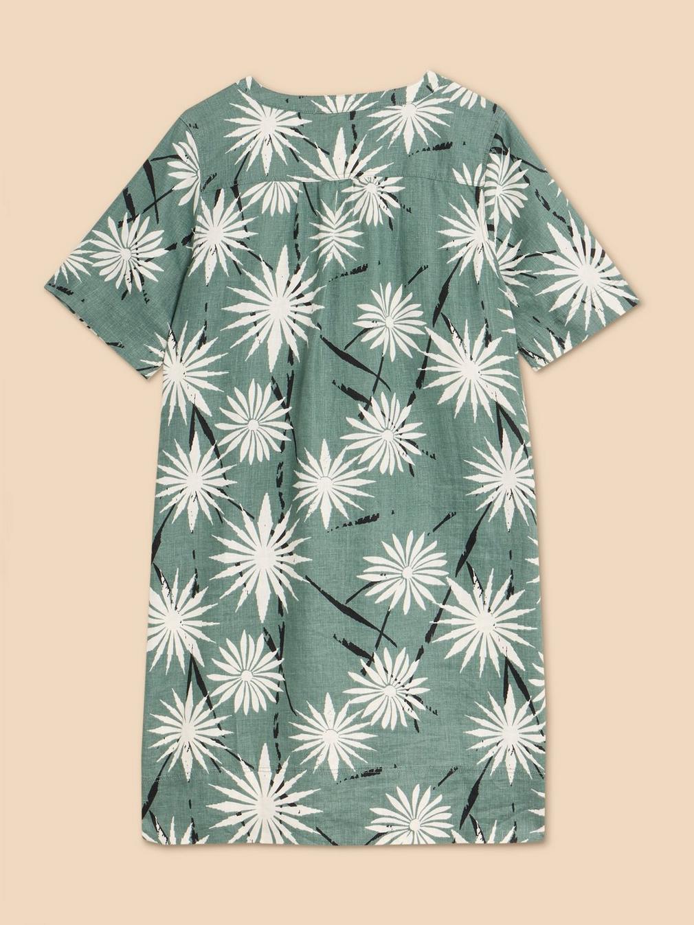 June Shift Linen Dress in GREEN PR - FLAT BACK