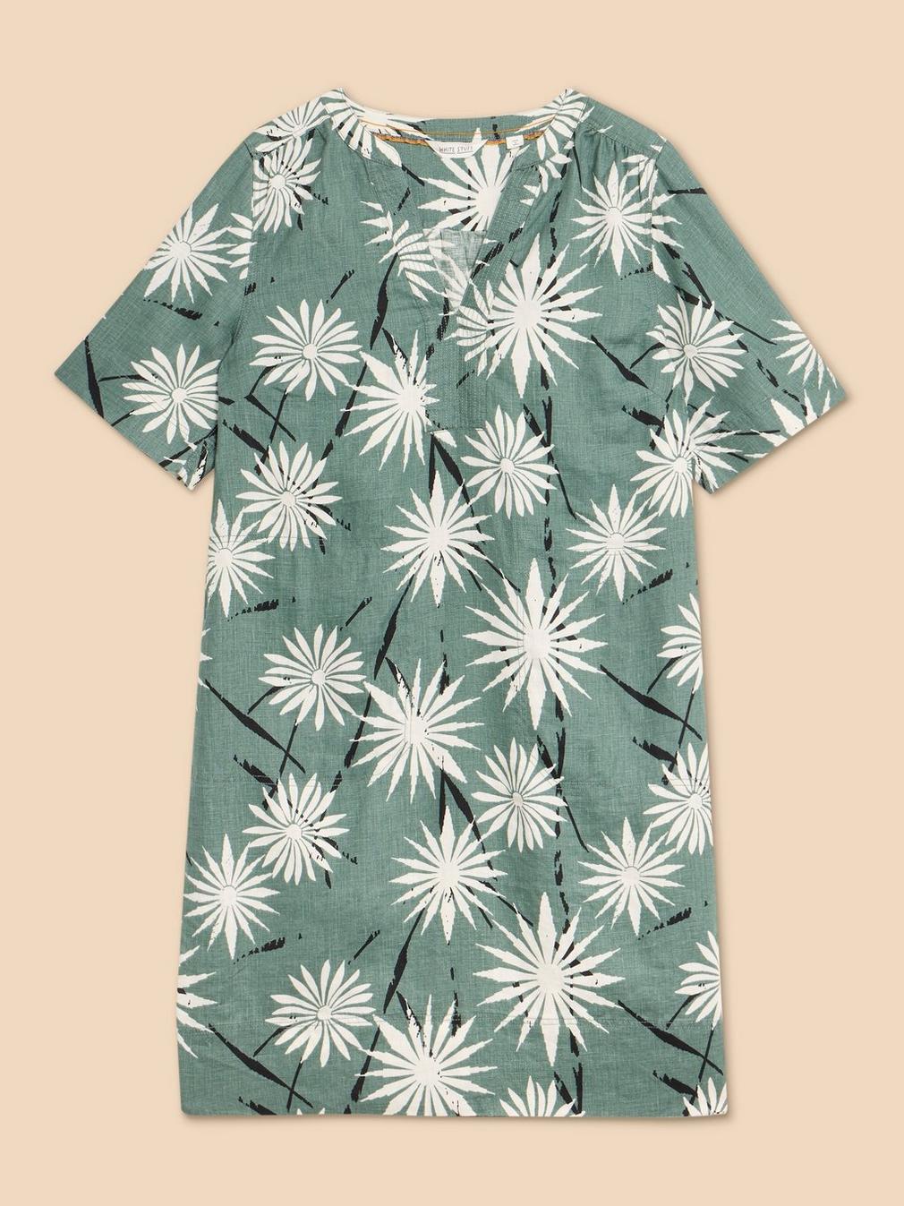 June Shift Linen Dress in GREEN PR - FLAT FRONT