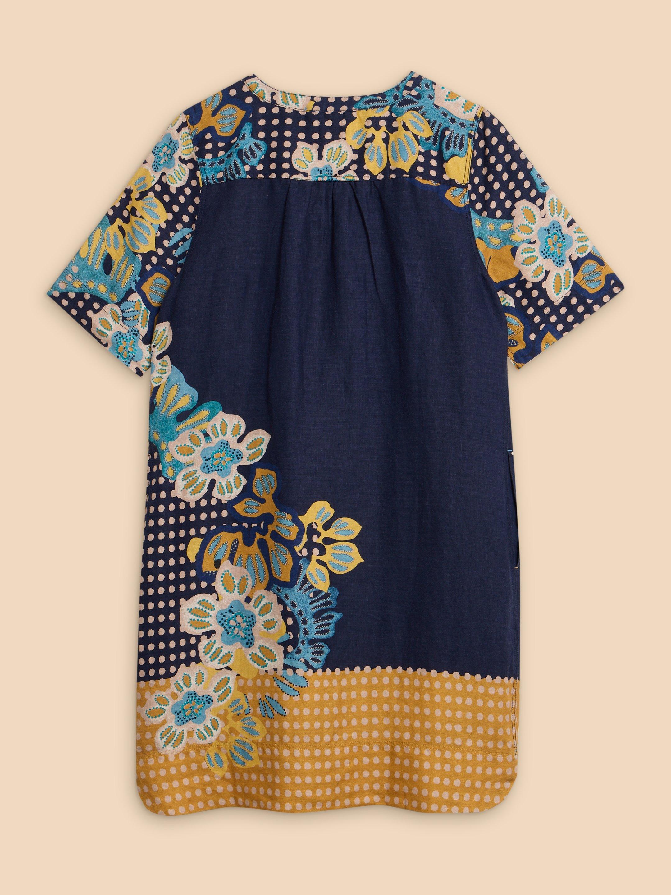 June Shift Linen Dress in NAVY PR - FLAT BACK