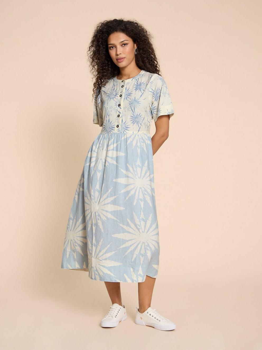 Pip Linen Blend Midi Dress in BLUE PR - MODEL FRONT