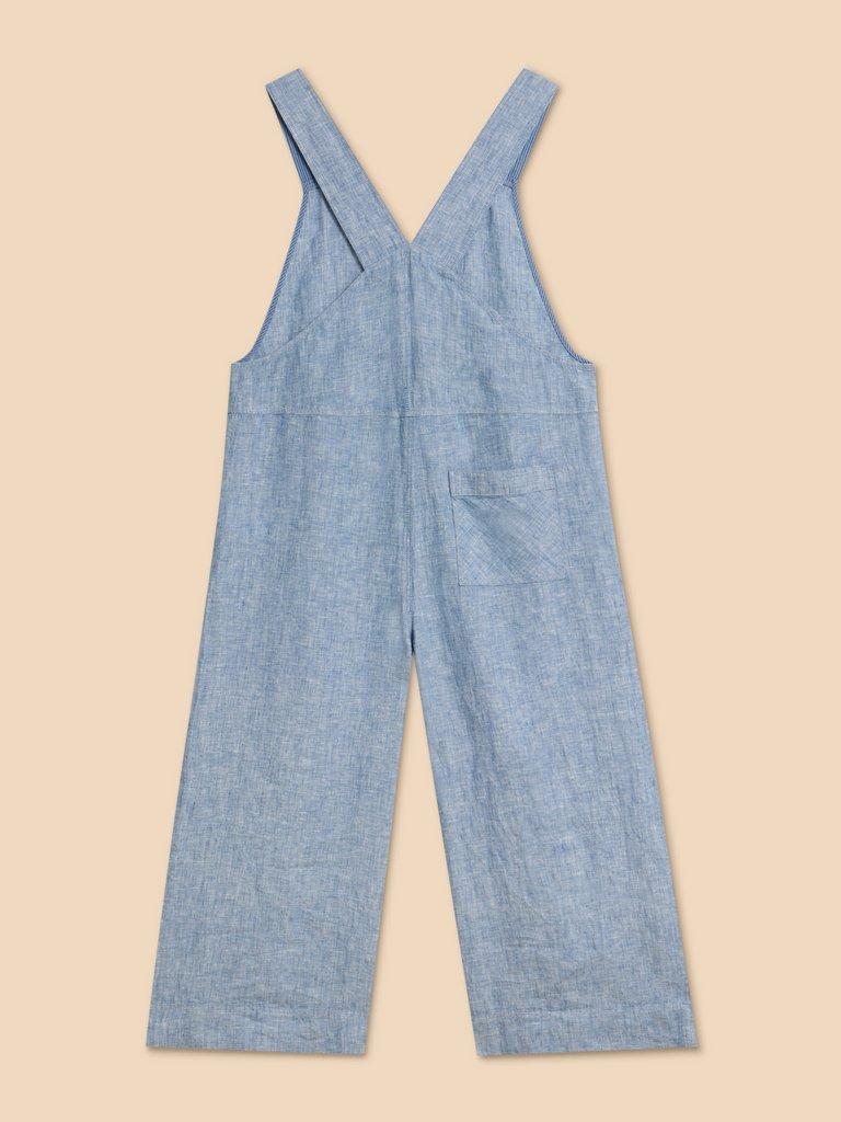 Viola Crop Linen Dungaree in CHAMB BLUE - FLAT BACK