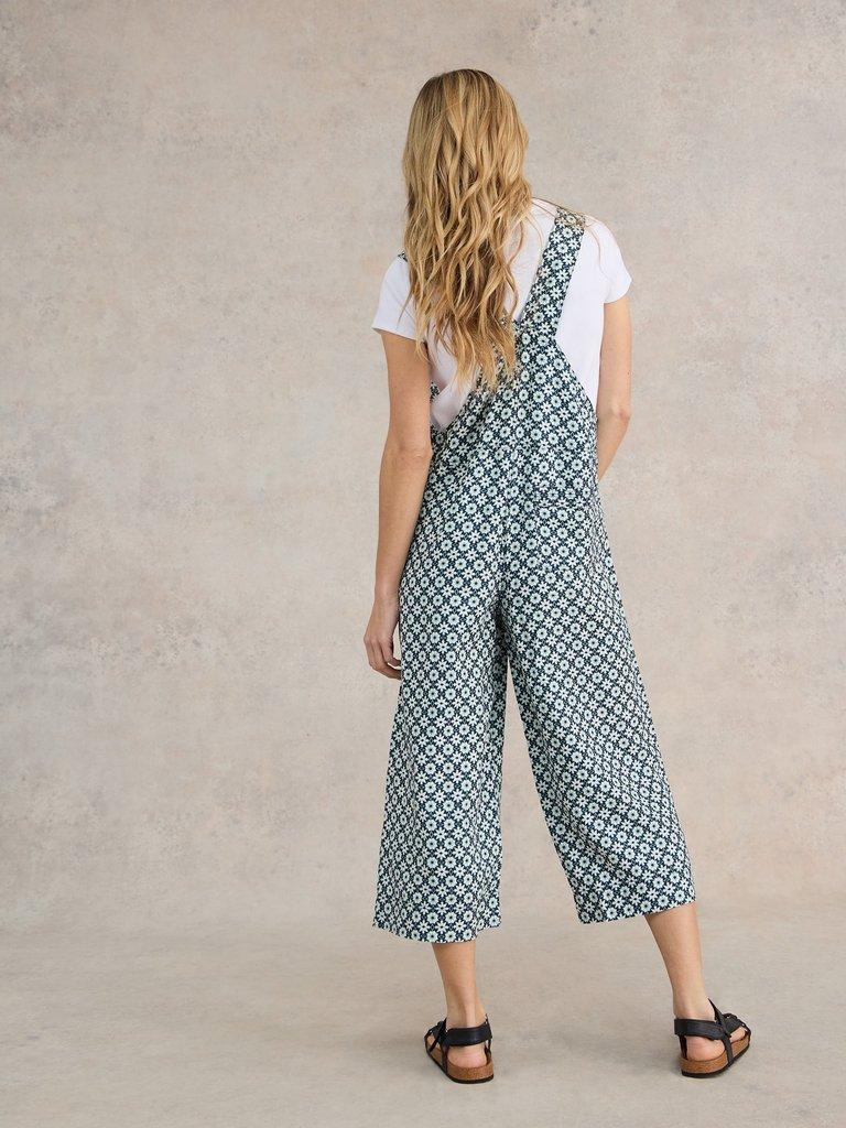 Viola Crop Linen Dungaree in GREEN PR - MODEL BACK