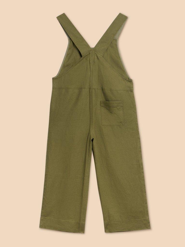 Viola Crop Linen Dungaree in KHAKI GREEN