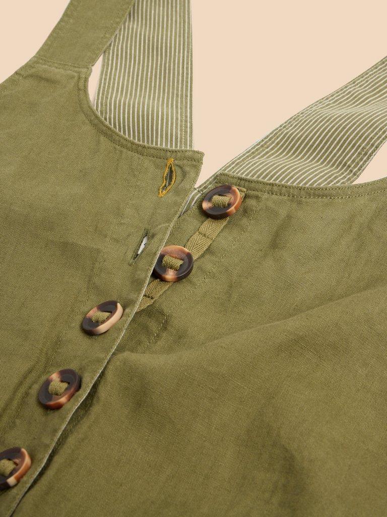 Viola Crop Linen Dungaree in KHAKI GRN - FLAT DETAIL