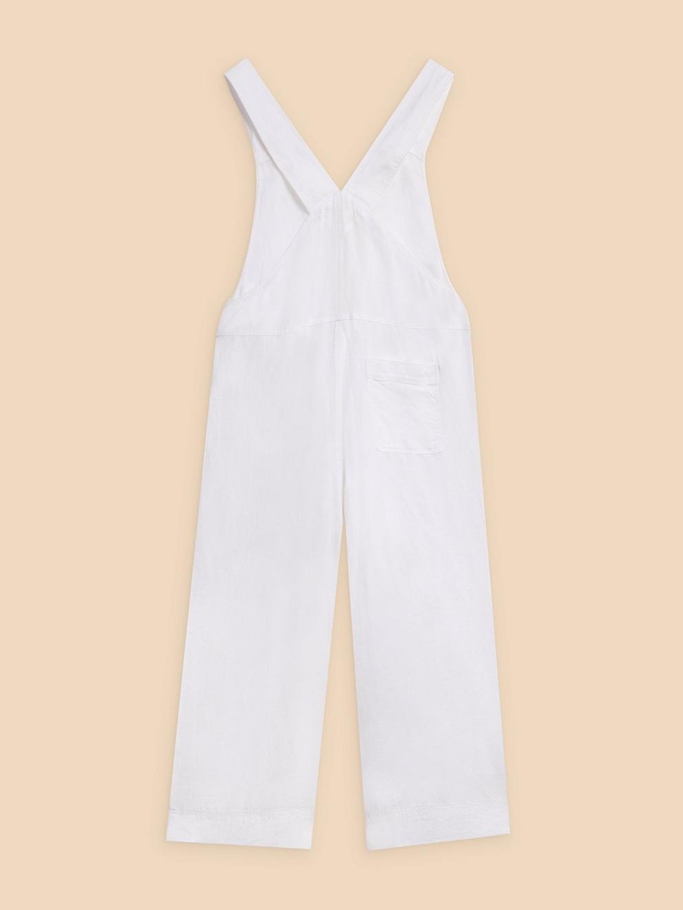 Viola Crop Linen Dungaree in NAT WHITE - FLAT BACK