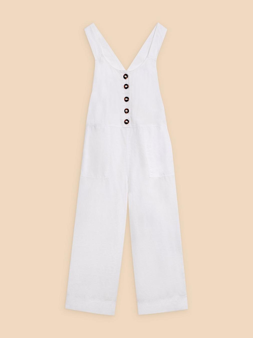 Viola Crop Linen Dungaree in NAT WHITE - FLAT FRONT