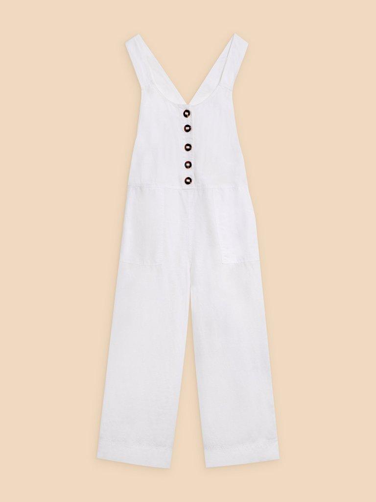 Viola Crop Linen Dungaree in NATURAL WHITE