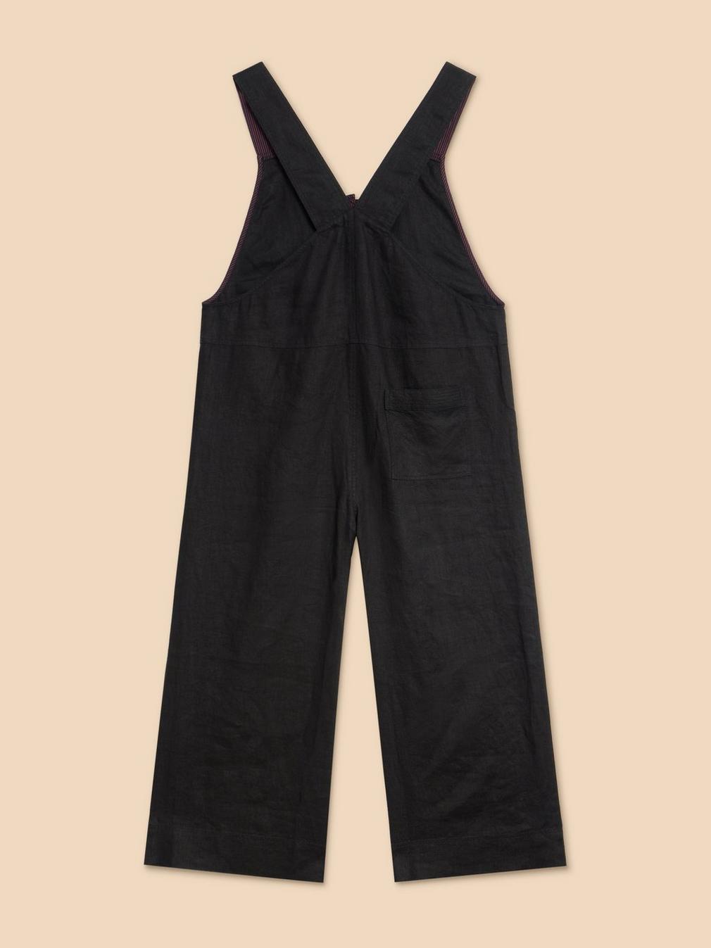 Viola Crop Linen Dungaree in PURE BLK - FLAT BACK