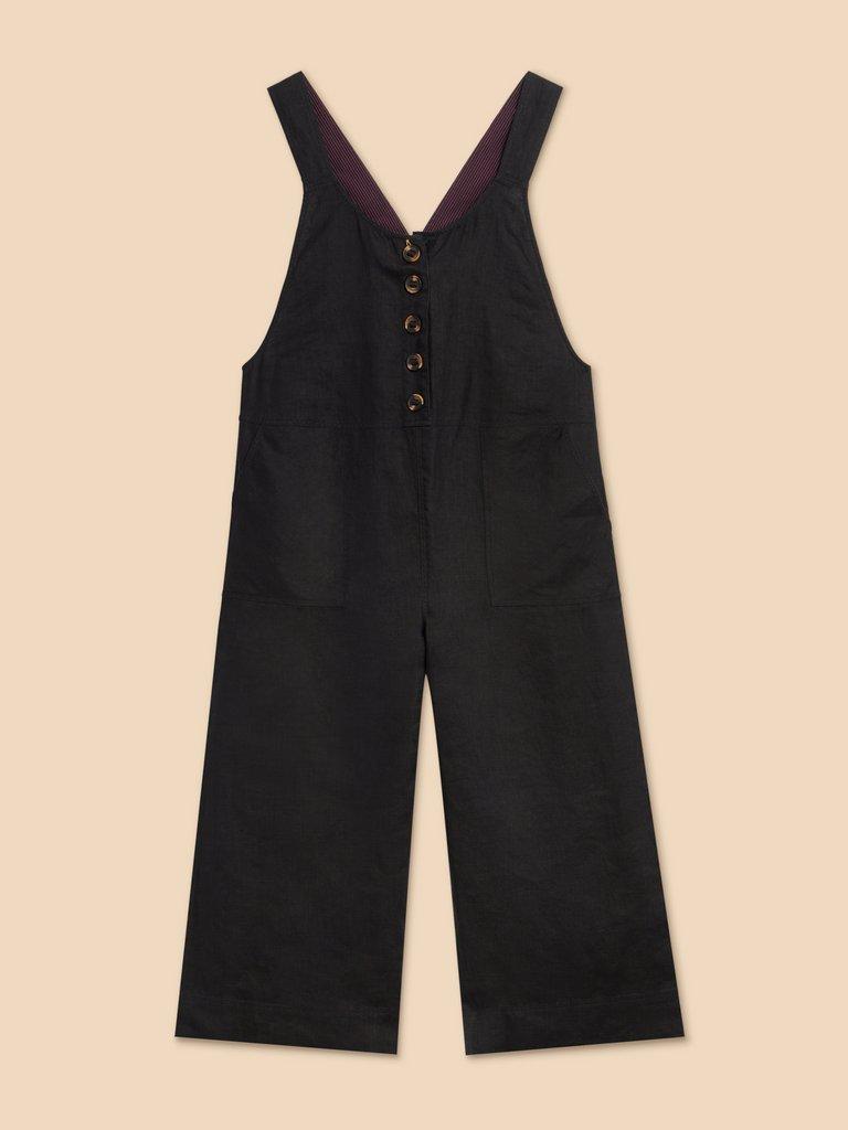 Viola Crop Linen Dungaree in PURE BLK - FLAT FRONT