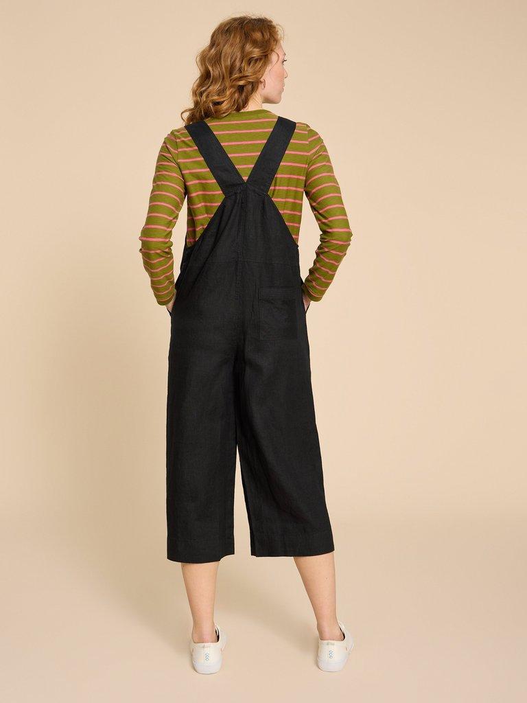 Viola Crop Linen Dungaree in PURE BLACK