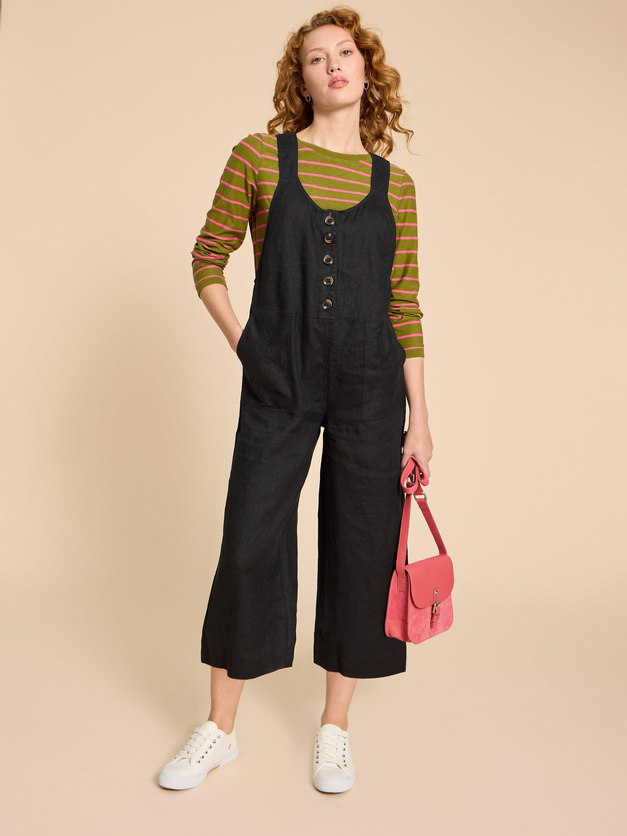 Pockets For Women - White Stuff Viola Crop Linen Dungaree In Black