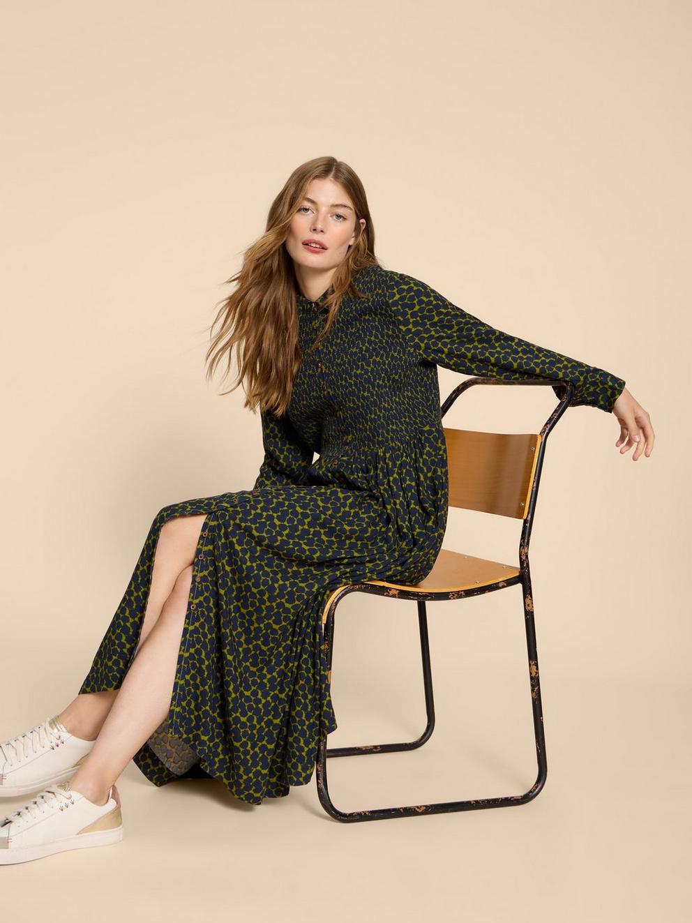 Valeria Midi Shirt Dress in GREEN PR - LIFESTYLE