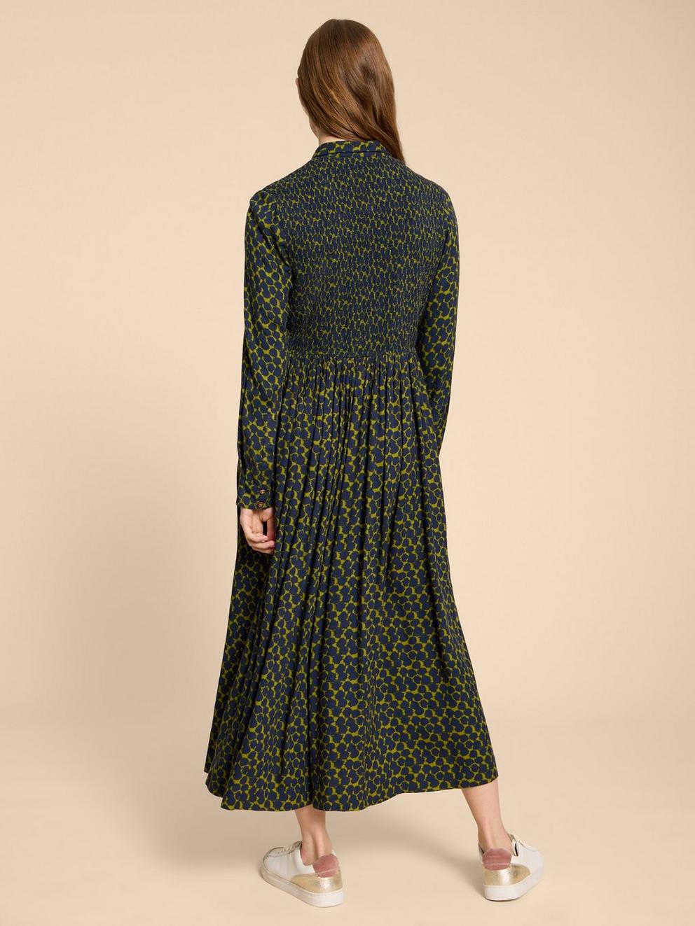 Valeria Midi Shirt Dress in GREEN PR - MODEL BACK