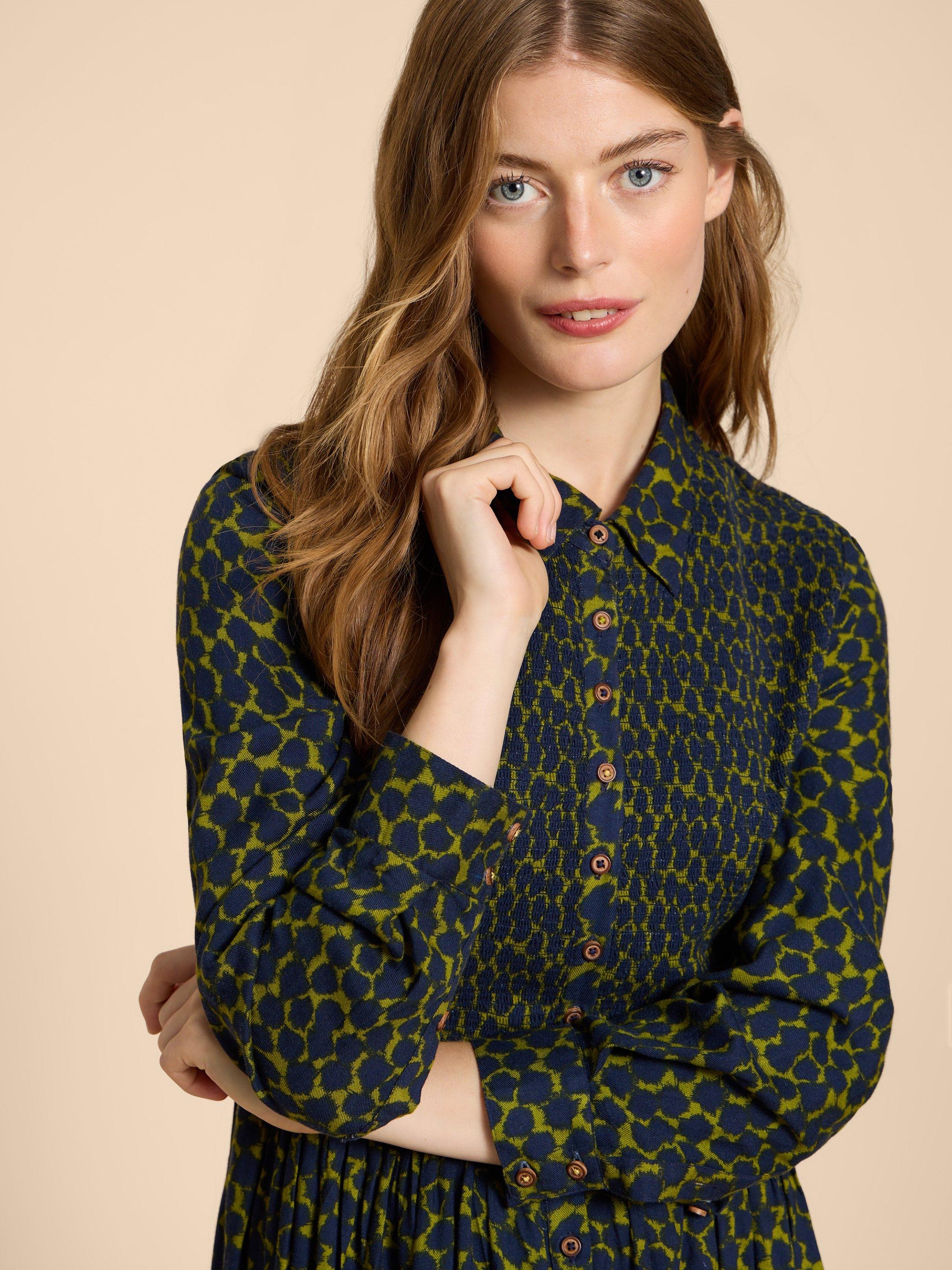 Valeria Midi Shirt Dress in GREEN PRINT White Stuff