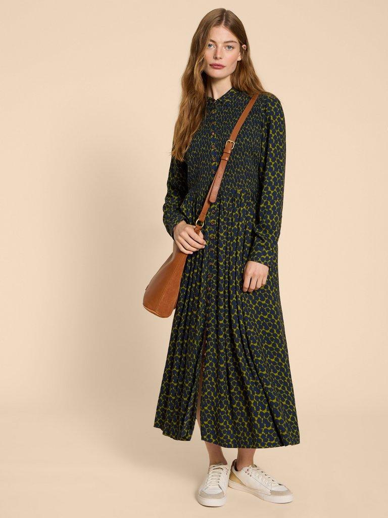 Valeria Midi Shirt Dress in GREEN PR - MODEL FRONT