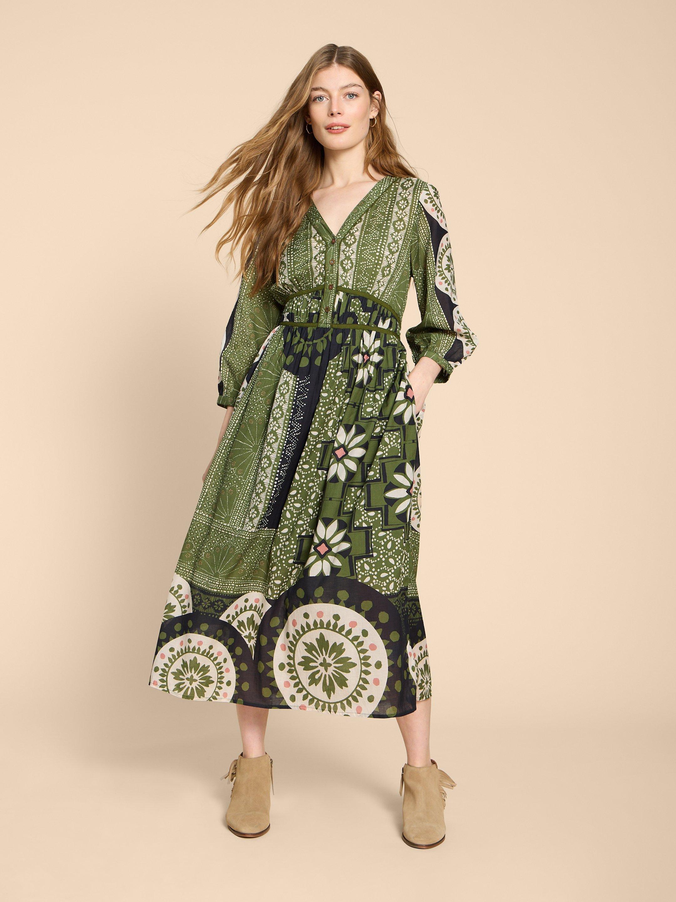 Jenna Midi Dress in GREEN PRINT | White Stuff