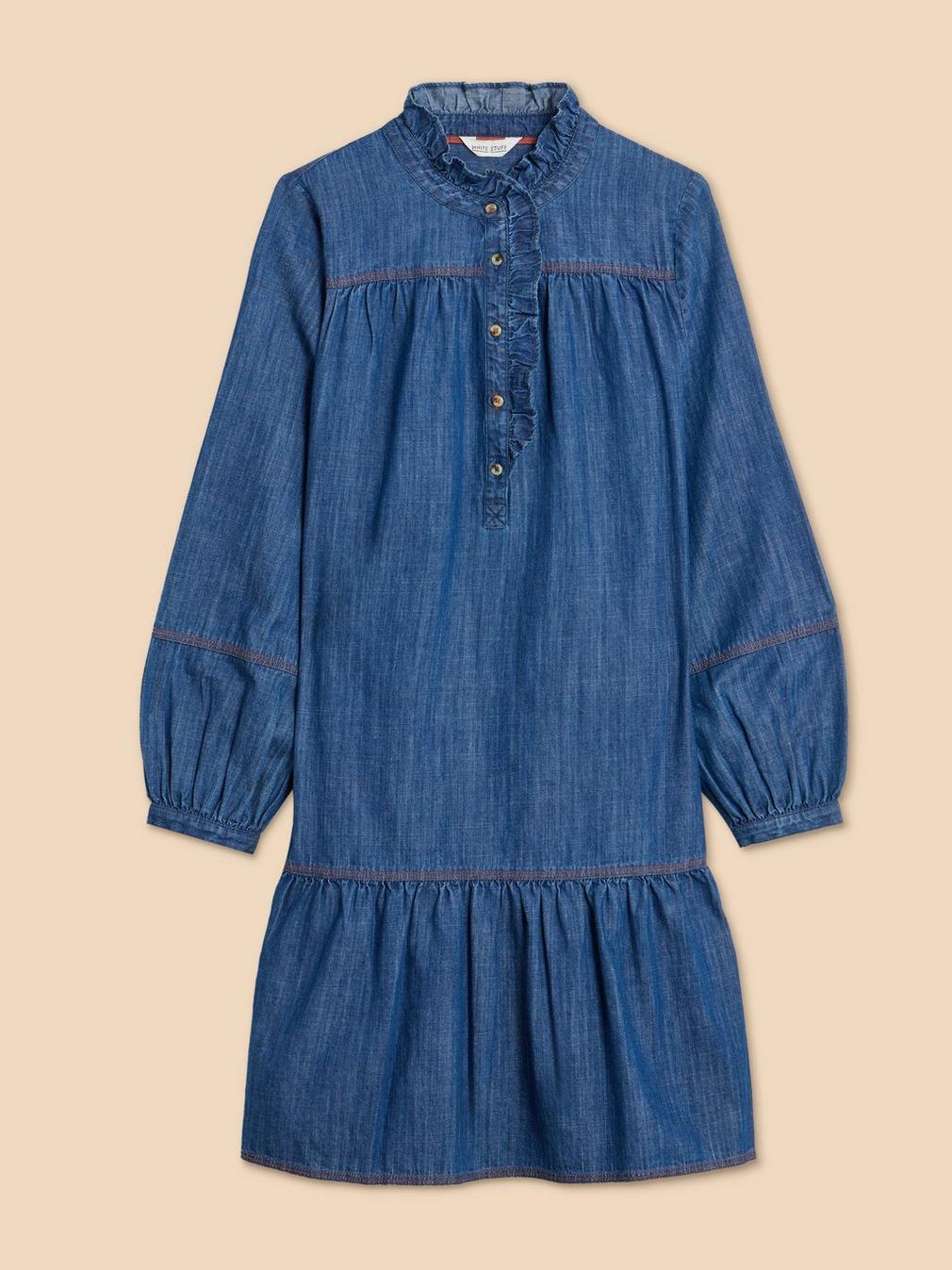 Maisie Denim Dress in MID DENIM - FLAT FRONT