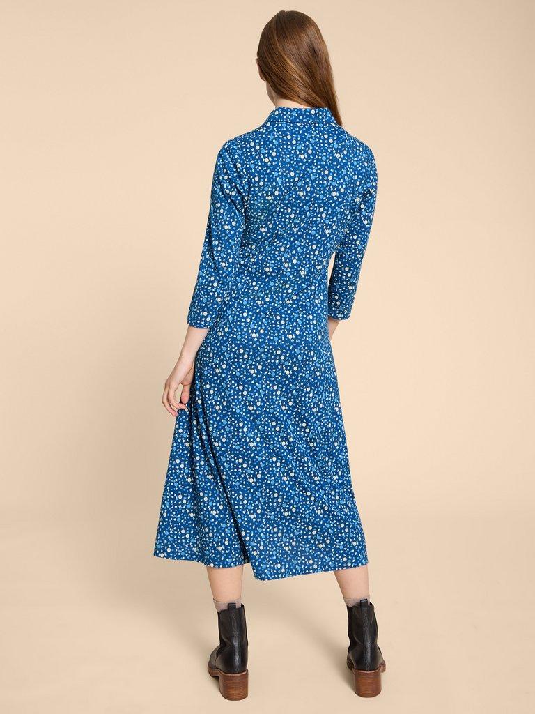 Rua Print Shirt Dress in NAVY PR - MODEL BACK