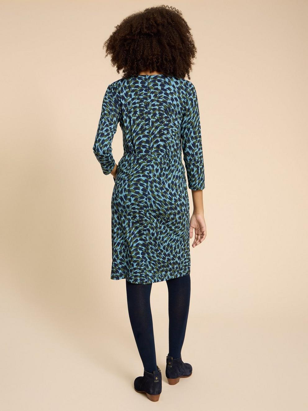 Tallie Printed Dress in TEAL PR - MODEL BACK