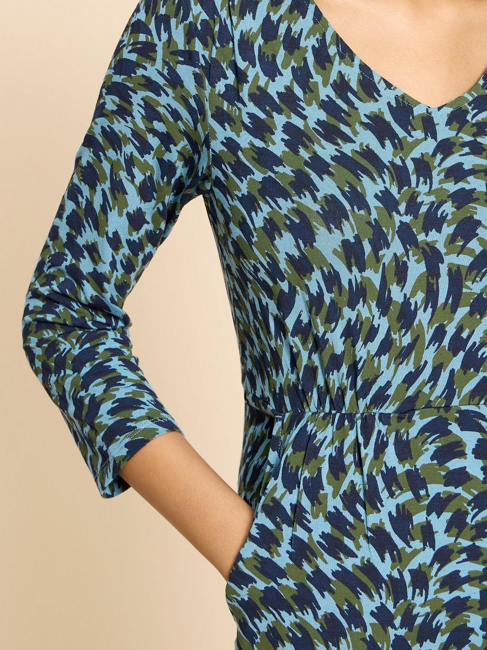 Tallie Printed Dress in TEAL PR - MODEL DETAIL