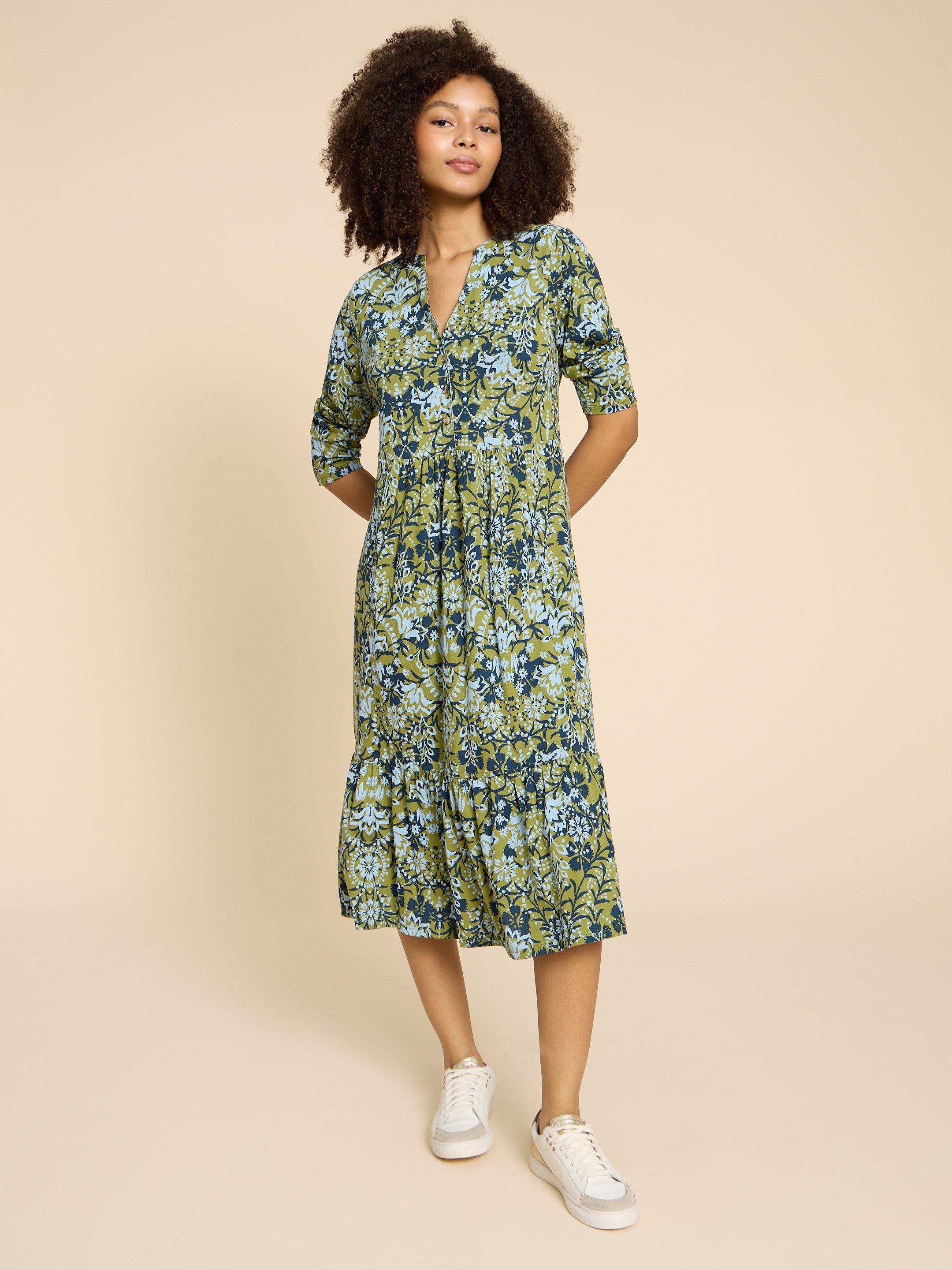 Naya Print Jersey Dress in GREEN PRINT | White Stuff