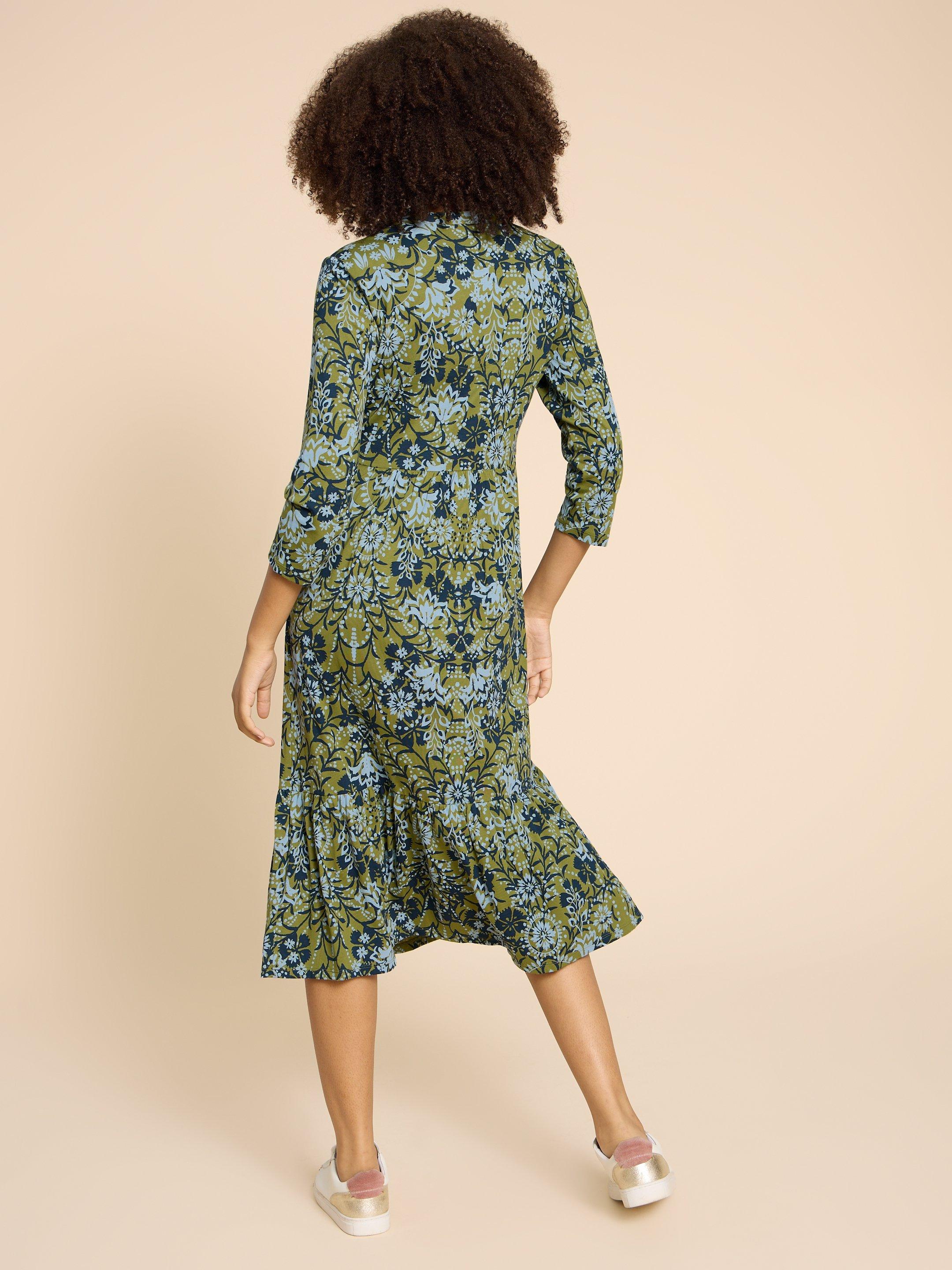 Naya Print Jersey Dress in GREEN PR - MODEL BACK