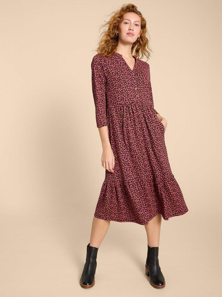 Naya Print Jersey Dress in PINK PR - MODEL FRONT