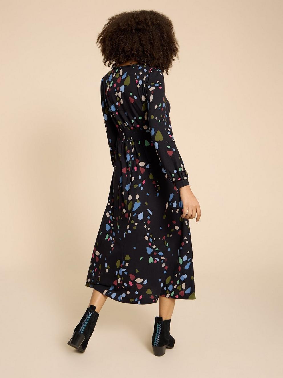 Megan Jersey Midi Dress in BLK PR - MODEL BACK